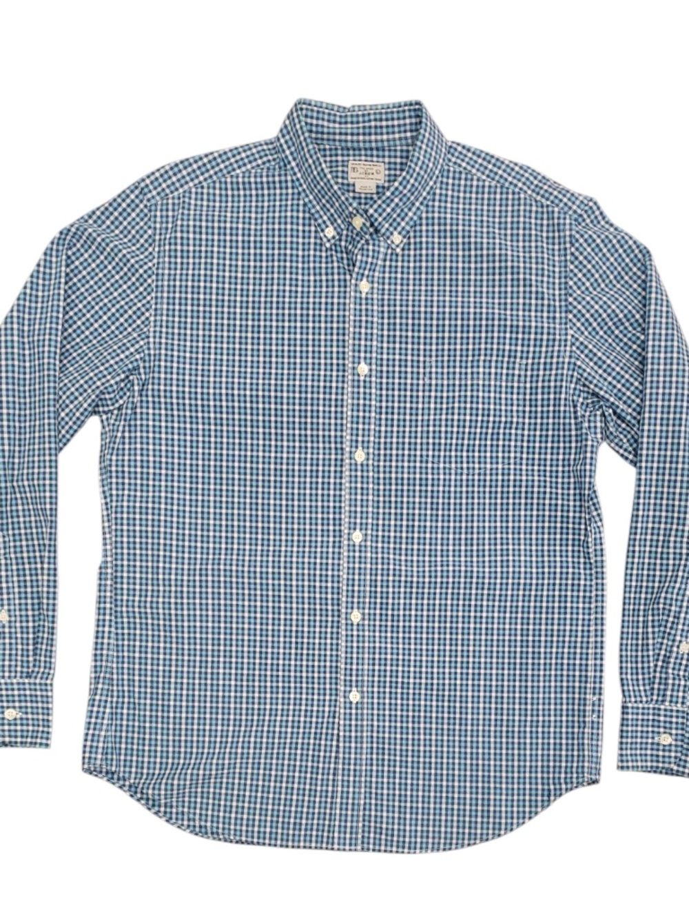 J Crew Gingham Plaid Woven Button Down Shirt Mens Large L Blue Check Casual VTG